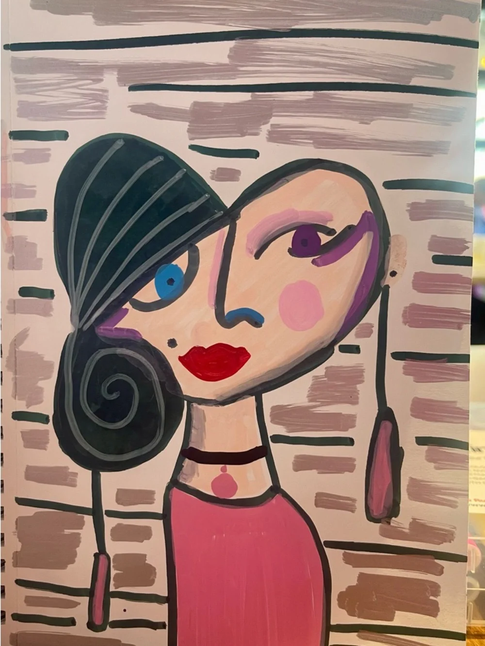 Abstract Portrait Wall Art Pink and Black Contemporary Mailable and Frame able. - Picture 1 of 1